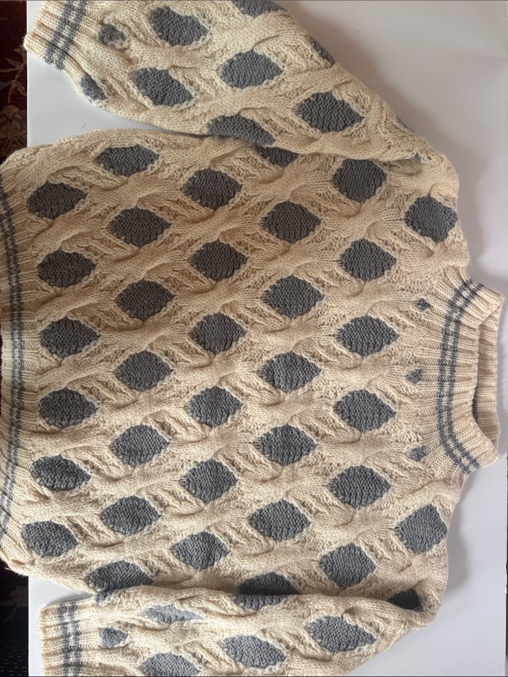 Vintage PHILUCK wool crew neck ski sweater heavy warm gray cream  women’s large